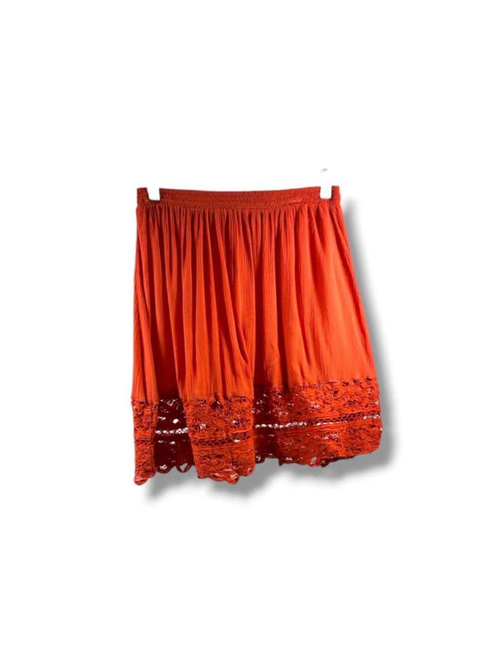 Intimately Free People Smocked Waist Lace Trim Mini Skirt in Orange Size M